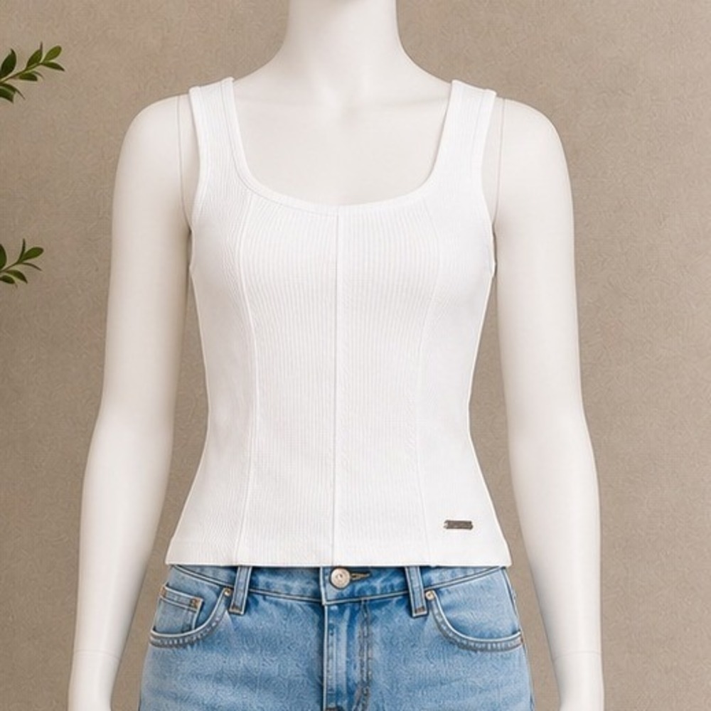 Justice Girls Tank Top Ribbed Corset Style Square Neck White Size S 7/8